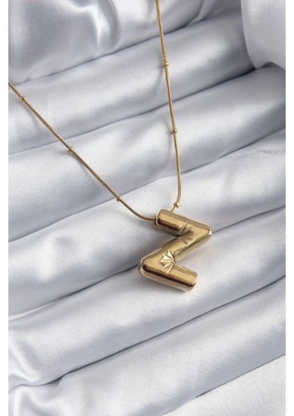 316L Çelik Gold Renk Bubble "z" Harf Model Kadın Kolye - TJ-BKO7956
