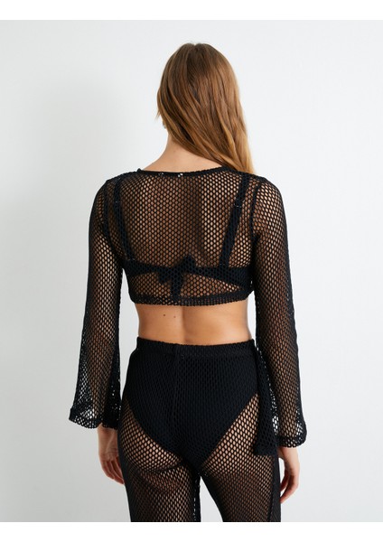 Oversize File Büstiyer Crop Uzun Kollu Bisiklet Yaka modelleri