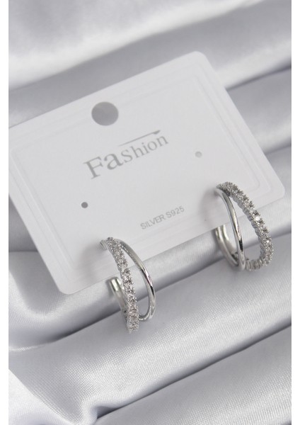 Pirinç Gümüş Renk Zirkon Taşlı Kadın Küpe - TJ-BKP8425