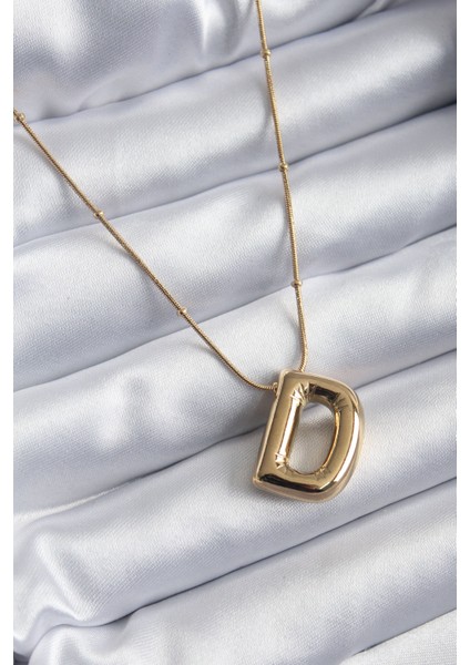 316L Çelik Gold Renk Bubble "d" Harf Model Kadın Kolye - TJ-BKO7949