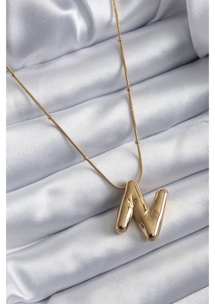 316L Çelik Gold Renk Bubble "f" Harf Model Kadın Kolye - TJ-BKO7954