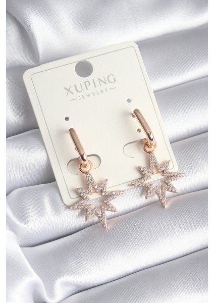 Pirinç Gold Renk Zirkon Taşlı Kutup Yıldızı Model Xuping Kadın Küpe - TJ-BKP8405
