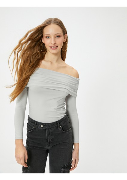 Madonna Yaka Tişört Uzun Kollu Viskoz Kumaş Slim Fit