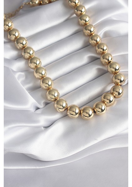 316L Çelik Gold Renk Top Model Kadın Kolye - TJ-BKO8245