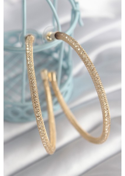 Pirinç Gold Renk Hasır Halka Model Zirkon Taş Detay Kadın Küpe - TJ-BKP8502