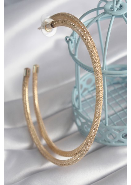 Pirinç Gold Renk Hasır Halka Model Zirkon Taş Detay Kadın Küpe - TJ-BKP8505