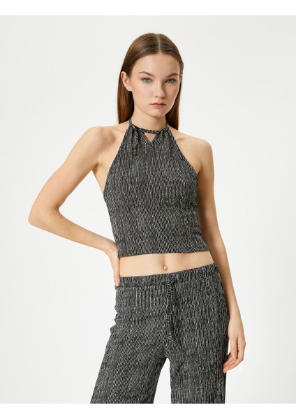 Boyundan Bağlamalı Crop Atlet Slim Fit