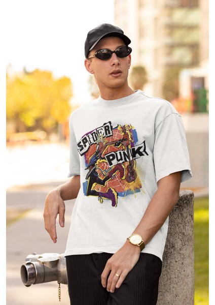 Spiderpunk Yazılı T-Shirt Erkek-Kadın Oversize Spiderverse Baskılı T-Shirt modelleri
