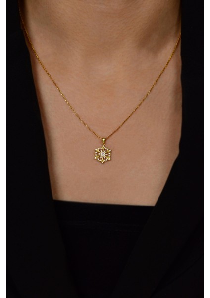 Zirkon Taşlı Gold Kar Tanesi Gümüş Kolye modelleri