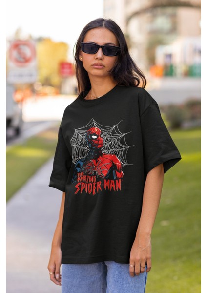 The Amazing Spider-Man Yazılı T-Shirt Unisex Oversize Örümcek Adam Baskılı T-Shirt