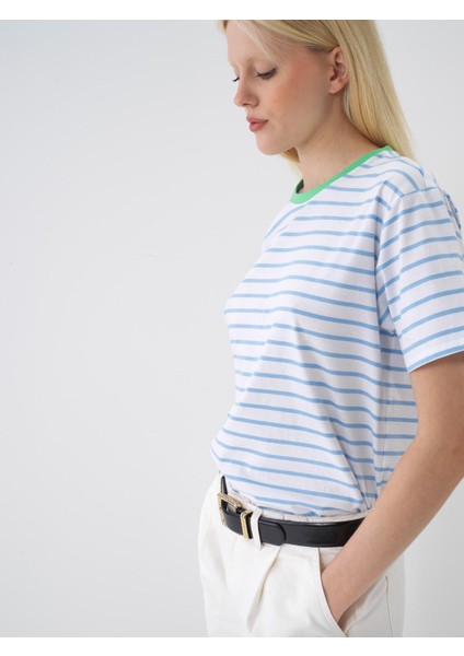%100 Pamuk Oversize Çizgili Tişört