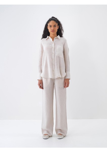 %100 Keten Oversize Basic Gömlek
