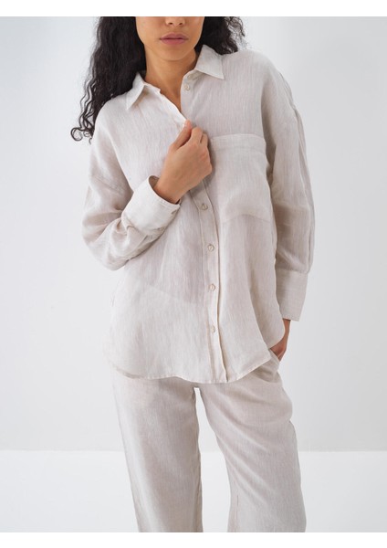 %100 Keten Oversize Basic Gömlek