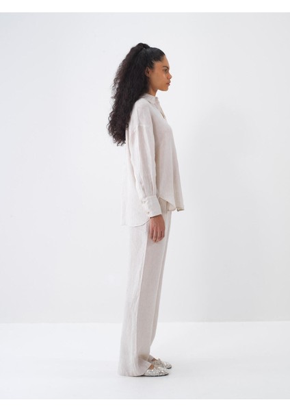 %100 Keten Oversize Basic Gömlek