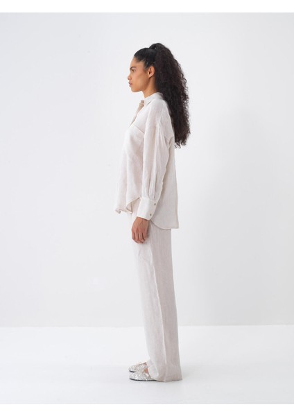 %100 Keten Oversize Basic Gömlek