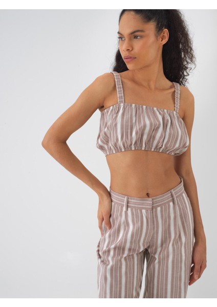 Pamuk Keten Regular Fit Çizgili Büstiyer
