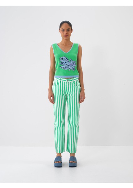 %100 Pamuk Regular Fit Çizgili Pantolon