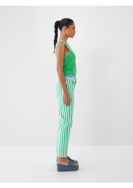 %100 Pamuk Regular Fit Çizgili Pantolon