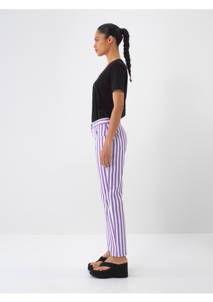 %100 Pamuk Regular Fit Çizgili Pantolon