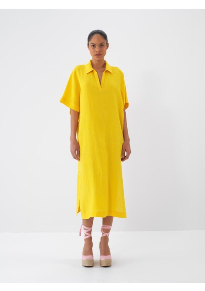 %100 Keten Oversize Elbise