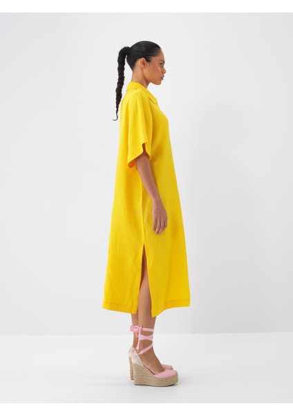 %100 Keten Oversize Elbise