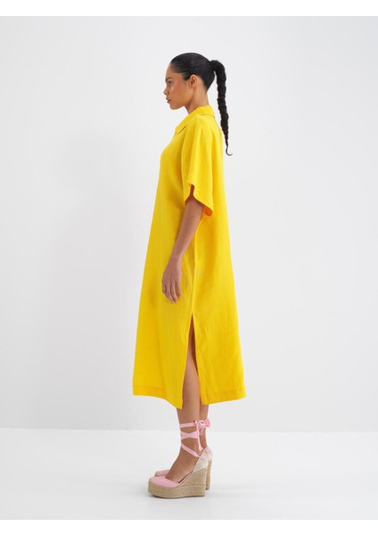 %100 Keten Oversize Elbise