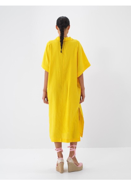 %100 Keten Oversize Elbise
