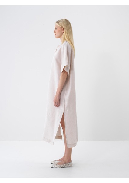 %100 Keten Oversize Elbise