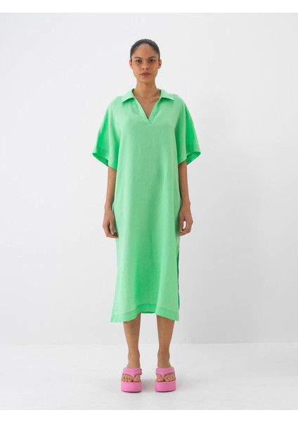 %100 Keten Oversize Elbise