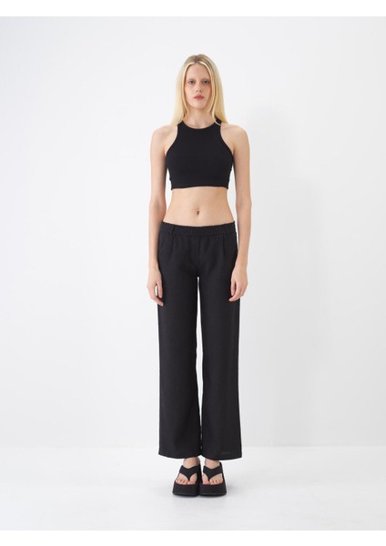 %100 Keten Beli Lastikli Regular Fit Pantolon