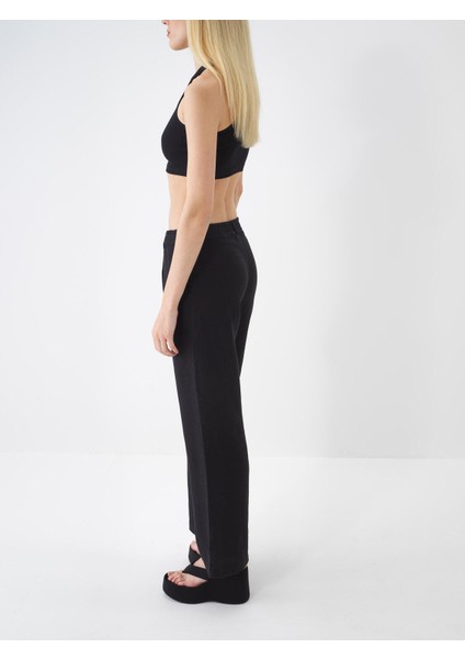 %100 Keten Beli Lastikli Regular Fit Pantolon