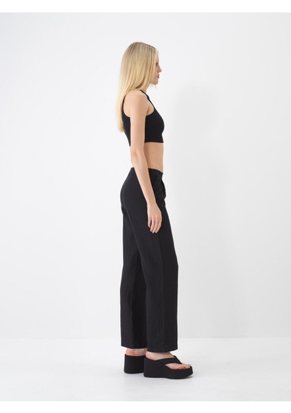 %100 Keten Beli Lastikli Regular Fit Pantolon