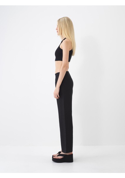 %100 Keten Beli Lastikli Regular Fit Pantolon