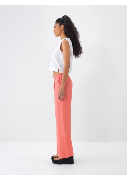 %100 Keten Beli Lastikli Regular Fit Pantolon