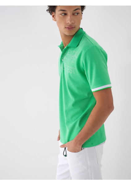 Polo Yaka %100 Pamuk Regular Fit Baskılı Tişört
