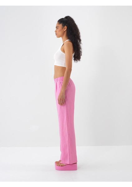 %100 Keten Beli Lastikli Regular Fit Pantolon fırsatları