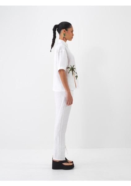 %100 Keten Regular Fit Pantolon