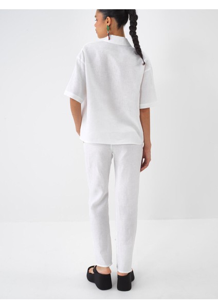 %100 Keten Regular Fit Pantolon