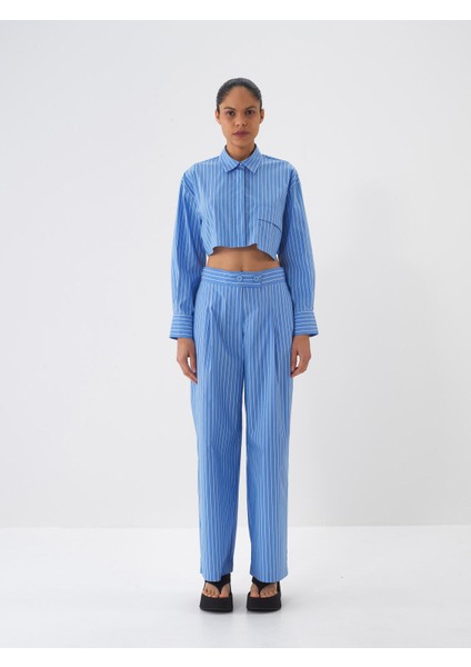 Pamuklu Regular Fit Çizgili Crop Gömlek