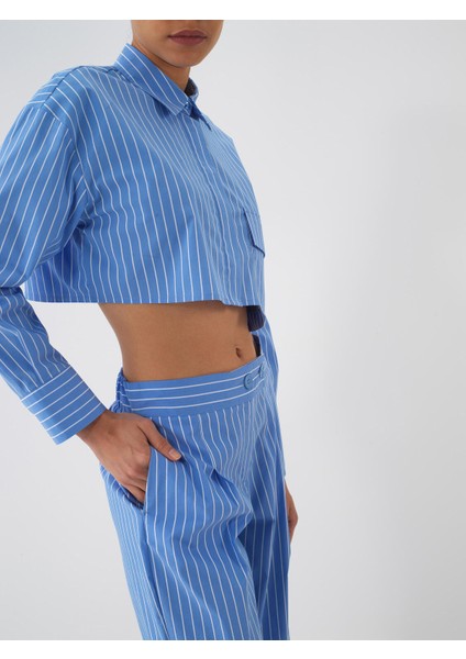 Pamuklu Regular Fit Çizgili Crop Gömlek