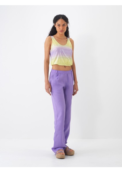 %100 Keten Beli Lastikli Regular Fit Pantolon