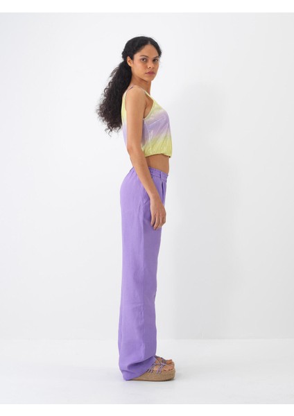 %100 Keten Beli Lastikli Regular Fit Pantolon
