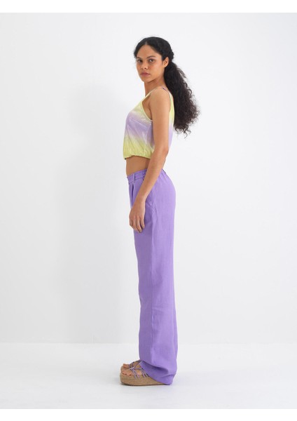 %100 Keten Beli Lastikli Regular Fit Pantolon