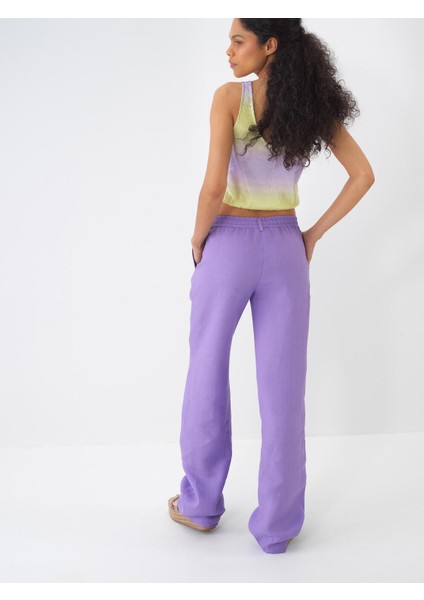 %100 Keten Beli Lastikli Regular Fit Pantolon