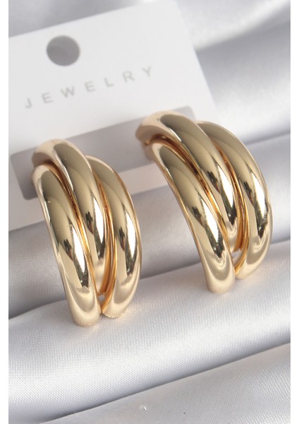 Pirinç Gold Renk 3'lü Görünüm Kadın Küpe - TJ-BKP8549