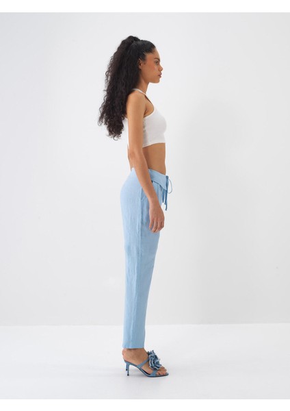 %100 Keten Regular Fit Bağcıklı Pantolon