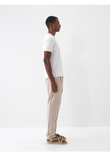 Slim Fit Çizgili Keten Jogger Pantolon