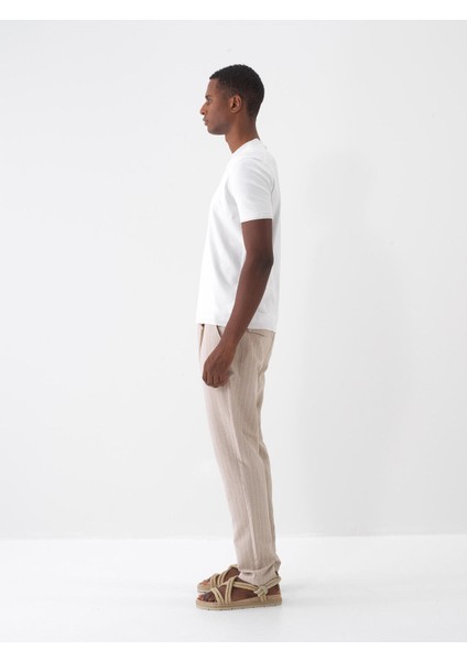 Slim Fit Çizgili Keten Jogger Pantolon