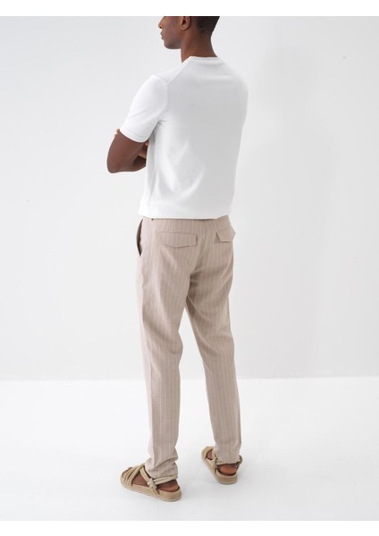 Slim Fit Çizgili Keten Jogger Pantolon