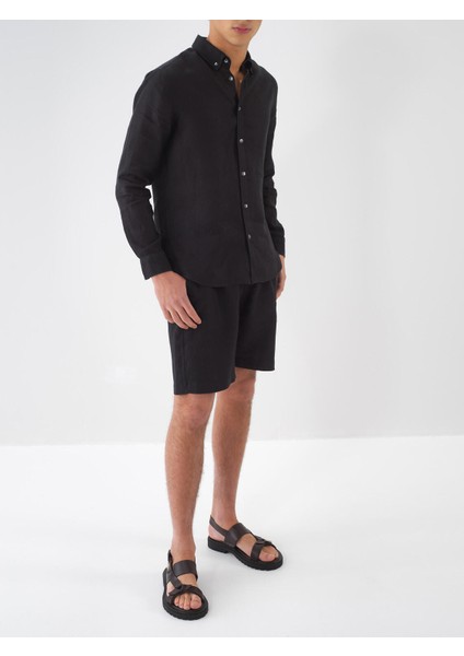 %100 Keten Regular Fit Basic Şort